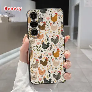 Straight Edge Compatible with Galaxy S23 Ultra S24 Plus S25 S22+ Chicken Floral Symphony Pattern Shockproof Silicone TPU Bumper Drop Protection Soft Cover