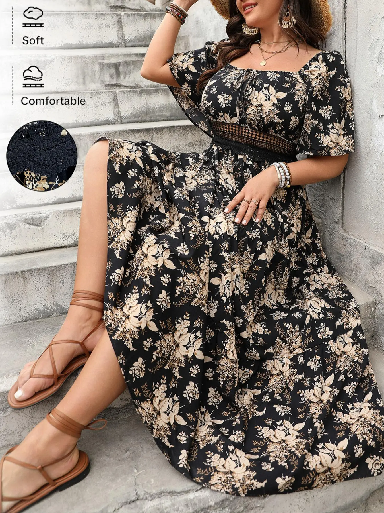 Elegant Floral Print Square Neck Dress, maxi dresses,Long Woven Summer Dress with Lace Detail, Boho, Bohemian, Perfect for Outdoor Dates & Casual Wear, Womenswear - TikTok Shop Elegant Floral Print Square Neck Dress, maxi dresses,Long Woven Summer Dress with Lace Detail, Boho, Bohemian, Perfect for Outdoor Dates & Casual Wear, Womenswear - TikTok Shop
