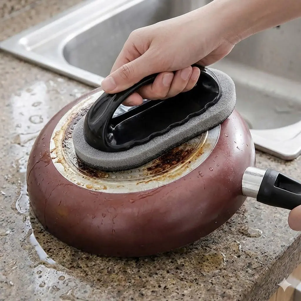 Non-Slip Dish Sponge with Handle, Food-Grade Scrubber for Kitchen & Bath, Deep Cleaning Cellulose Sponge, Durable & Dishwasher Safe, Effortless Cleaning Tool for Home.