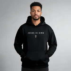 Men's Jesus Is King Cross Graphic Hoodie - Cotton Blend Black Long Sleeve Pullover Regular Fit | Soft & Breathable Fabric, Durable Print, Everyday Comfort, Machine Washable, minimalist religious daily wear