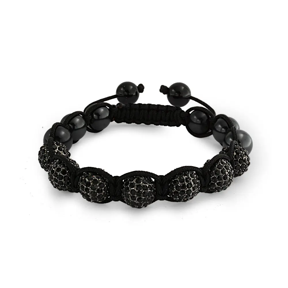 Black White Gold Crystal Shamballa Inspired Bolo Bracelet 12MM Adjustable