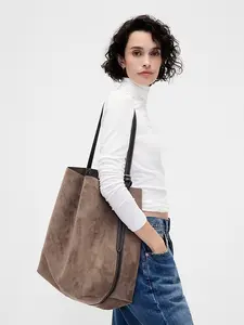 Vegan Suede Bucket Bag Women | Soft Faux Suede Slouchy Shoulder Bag | Minimalist Crossbody Tote Purse