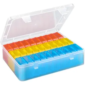 Bead Organizer Box(Red,Yellow,Blue), 31 count Small Bead Organizers and Storage Plastic Cases Mini Clear Containers Boxes with Hinged Lid and Rectangle for Bracelet Making DIY Jewelry Craft