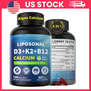 Plant Based Calcium Supplement 600mg, Liposomal Calcium with Vitamin D3 5000 IU, Vitamin K2 MK7, Magnesium, Zinc, Methyl B12, Algae Calcium, Vegan Bone Support Softgels, 120 Count, 1 Pack