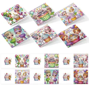 6 Pcs Diamond Painting Greeting Card Kits, DIY Elf Cupcake Birthday Card Theme Handmade Sparkling Diamond Art Greeting Cards With Envelopes, For Holidays Celebrations Birthday Gift, Fun Party Cards