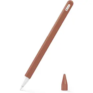 Pencil Case for Apple Pencil 2nd Generation/Apple Pencil Pro, [2 Pieces] Protective Silicone Apple Pencil 2nd Generation Pencil Holder Sleeve and Protective Nib Cover for Apple Pencil 2 - Brown