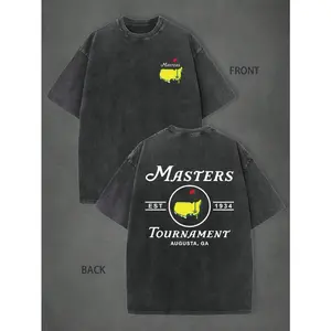 Oversized Men's Classic Ribbed Short-Sleeve 230g Pure Cotton Washed T-Shirt, M-5XL, 'Masters Tournament' Golf Pattern, For Golf Enthusiasts, Suitable For Day Casual Street Gatherings And Outdoor Sports