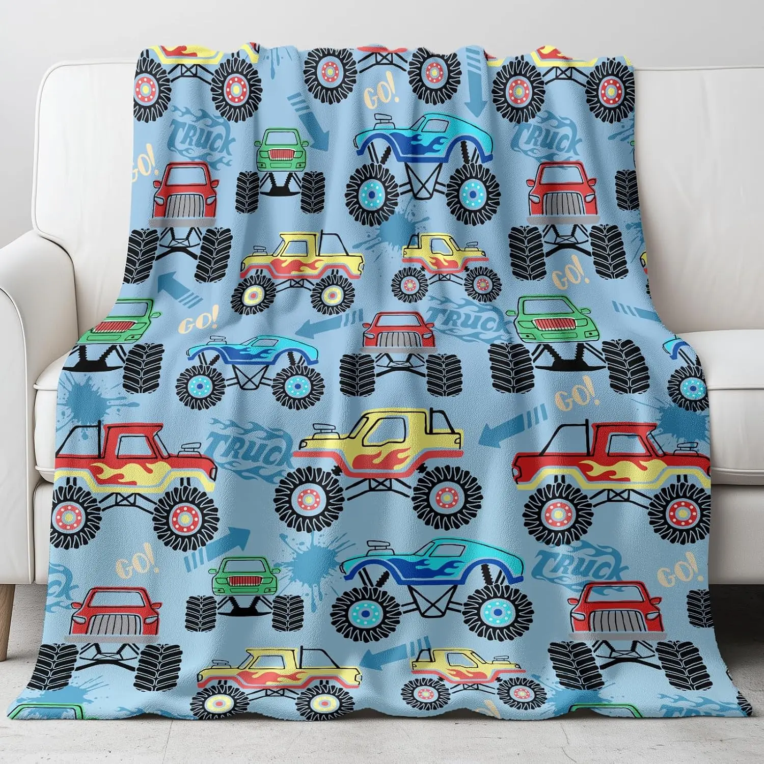 Monster Truck Lightweight Blanket for Boys, Soft Cozy Throw, Themed Bedding Decor, Birthday Christmas Gift, Bedroom Essentials