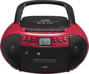 Portable CD and Cassette Player Boombox Combo, Casette Tape Recorder with Remote, AM FM Radio, USB Playback with Earphone Jack, 5.1V  Speaker,  Operated/AC  for (Red)