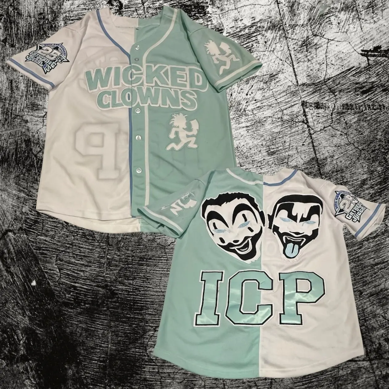 Split Colors Teal/White Wicked Clowns Baseball Jersey, ICP Juggalo Jersey, Gift For Him, Gift For Her, For Any Season, Classic Styles