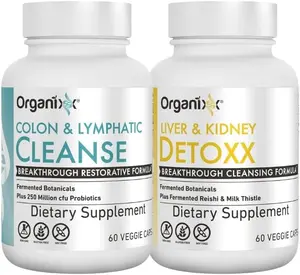 Organixx Cleanse & Detoxx Bundle – Kidney & Liver Support with Milk Thistle & Reishi, Lymphatic & Colon Cleanse for Digestive & Gut Health, 60 Capsules Each Supplement Pollution Fermentation Process Toxicity