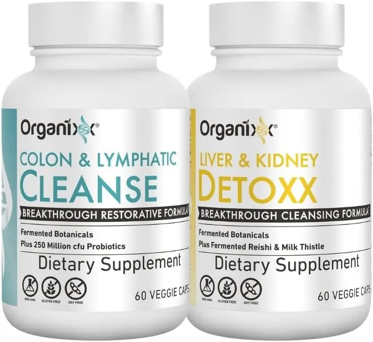 Organixx Organic Cleanse & Detoxx Edible Bundle - Fermented Natural Dietary Supplement, 60 Capsules Each, with Milk Thistle, Reishi, Liver & Kidney Support, Gut Detox for Digestive Health (Targets Pollution, Toxicity)