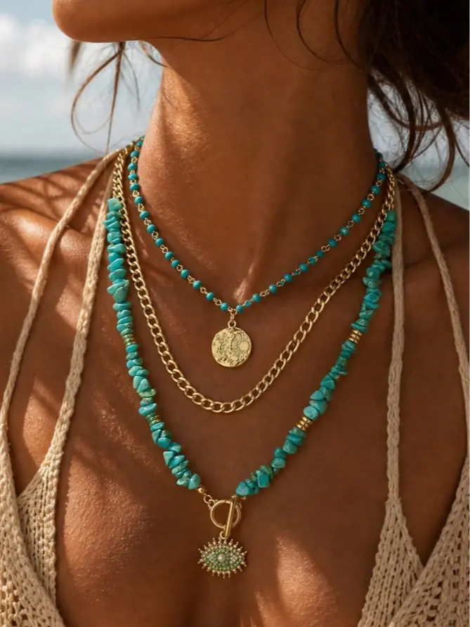 Bohemian Faux Layered Necklace for Women | Adjustable Multi-Layer Fashion Jewelry for Daily Wear, Party & Festival