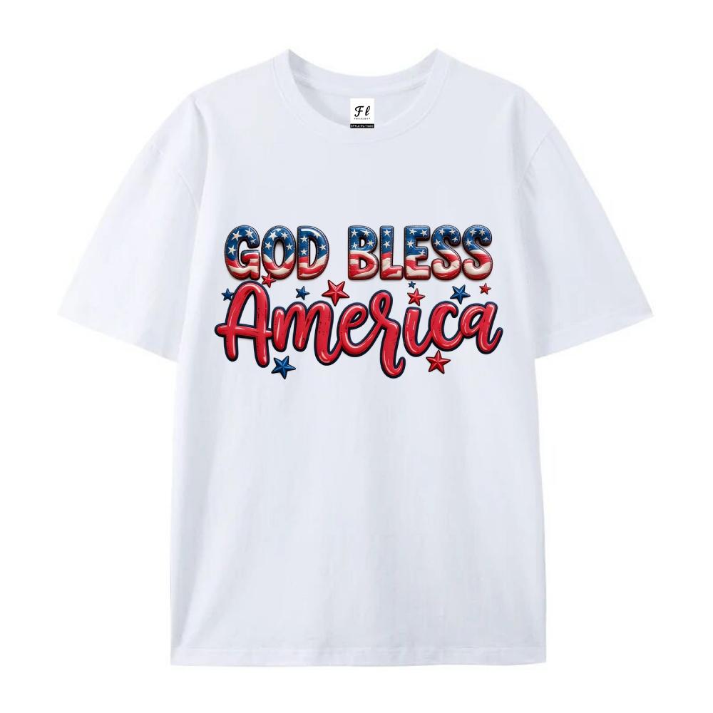 God Bless America USA Flag Graphic Print Tees Men's Casual Streetwear Oversized Short Sleeve T-Shirt