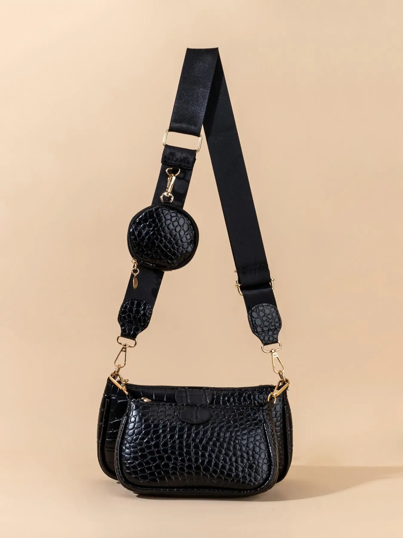 3pcs/set Women's Elegant Crocodile Embosses Crossbody Bag & Coin Purse & Clutch Bag, Casual Trendy Crossbody Bag, Fashionable PU Leather Bag for Daily