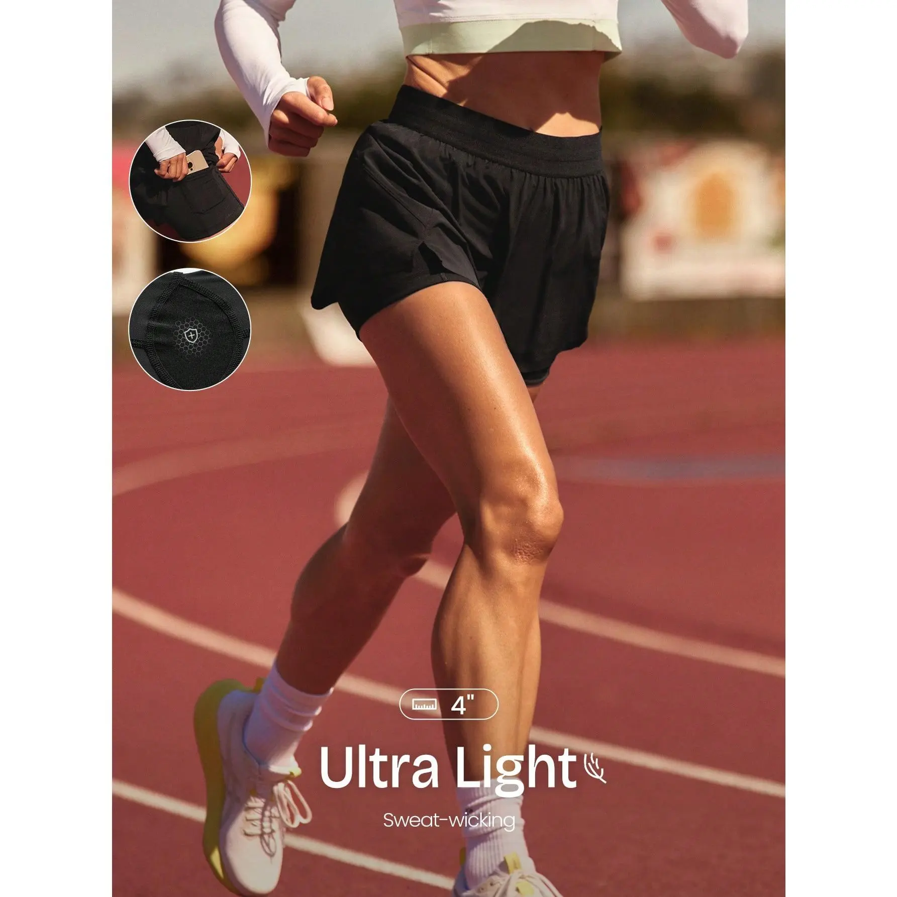 GLOWMODE 4" VitalSwift Can't Stop The Glow Lightweight Quick-Dry Odor Control Built-In Briefs Adjustable Waist Running Shorts Jogging Training Gym Studio Outdoors Daily Active Wear