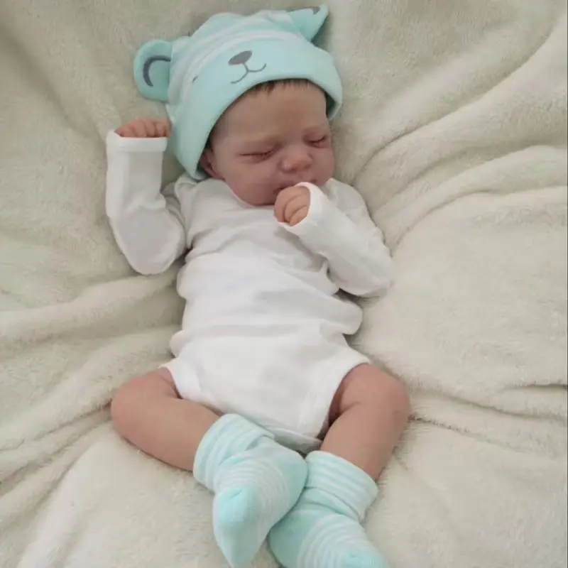Reborn Kiss-48cm/19inch Scale Realistic Weighted Sleeping Reborn Baby Girl Doll with 3D-Painted Skin & Visible Veins Suitable for Newborn Role-Play, toddler Doll love Collectors, Decor - Soft Vinyl BAbY Doll Gift for Children, look real life, roleplay sum