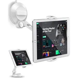 iPad Suction Mount, Phone Tablet Stand Holder with Suction Cup Fits 4"-11" Tablet/Phone/iPad Mini/Air, Sticky iPads Mount on Window Bathroom Mirror, for   Windshield Boat (White)