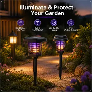 Solar Mosquito Zapper Light – Outdoor Garden Stake Lamp, UV Insect Killer, Solar Powered, Dual Mode (Mosquito Control + Pathway Lighting), Weather Resistant, Easy Setup,  Large Round + Square Options
