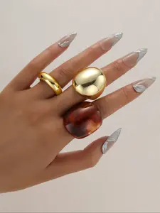 3 Piece Acrylic Resin Ring Set, Vintage Joint Stackable Rings for Girls, Women's Daily Wear Party Date Gift, Geometric Design
