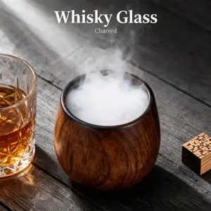 Premium Sour Jujube Wood Whiskey Glass, Handcrafted Old Fashioned Tumbler, Charred & Natural Wooden Cup, Elegant Bourbon Scotch Drinkware, Luxury Gifts for Men, Home Bar Collection