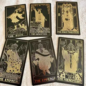 Unique Eco Plastic Waterproof Tarot Deck Black Gold Foil Tarot Big Size 3"x 5" 78 Cards Radiant Wise Spirit Tarot Guidebook Velvet Pouch