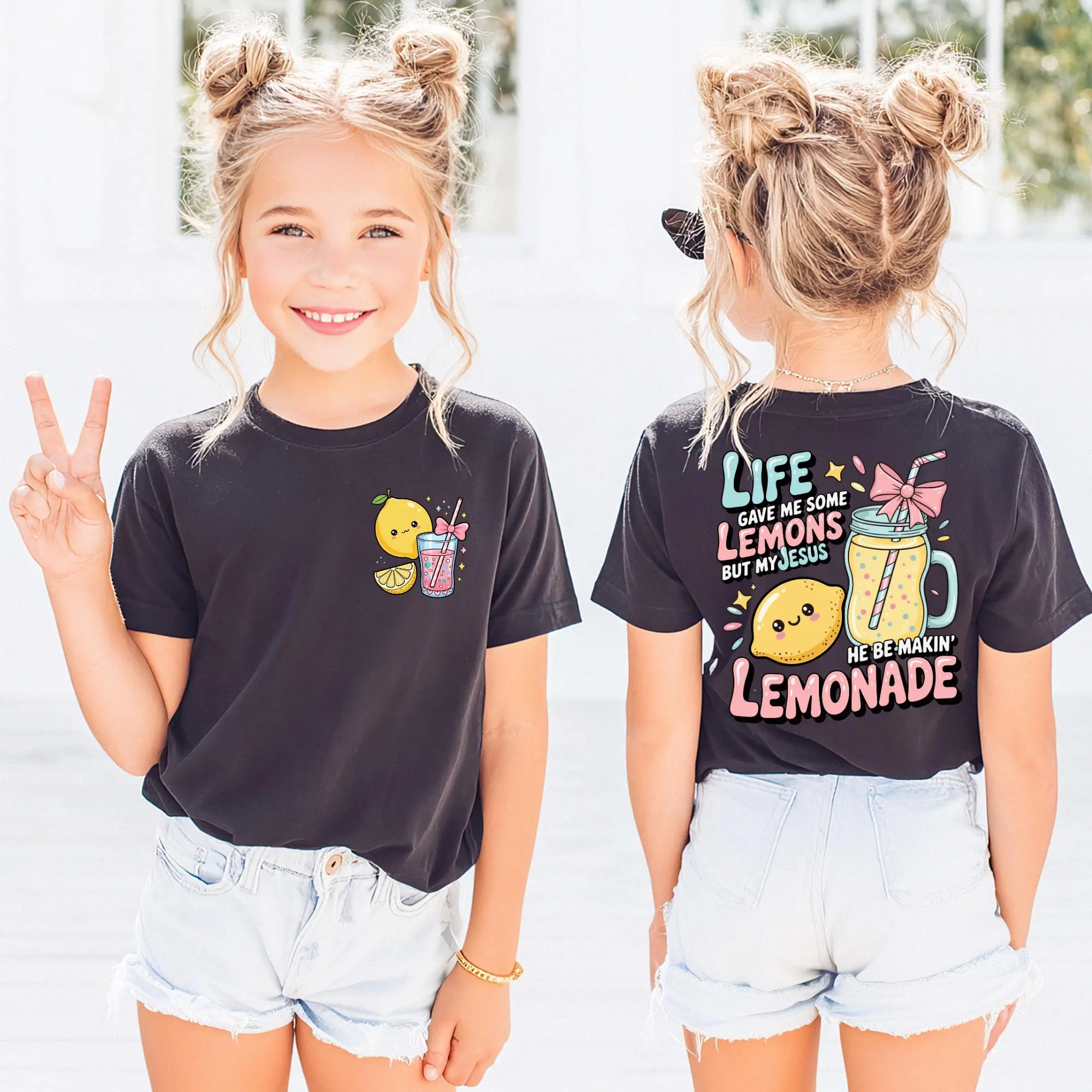PUEMCO Shirts for Girls Inspirational Christian Tee, Soft Cotton Cute Cartoon Style Summer Top with Lemon Prints - Kids Clothing Girls, Graphic, Eco-Friendly, Basic Tee, Inspirational Gift, Positive Religious Slogan, 2-10 Years, Medium Length, 2-3Y, 4-5Y