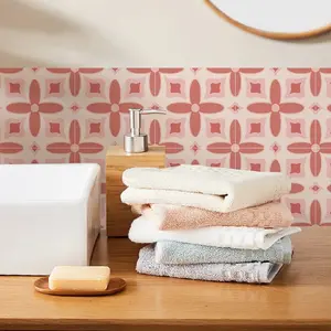 10pcs/set Brick Wall Floral Pattern Tile Stickers, Waterproof Peel and Stick Decorative Wall Sticker Wall Decor for Balcony Terrasse Kitchen Backdrop