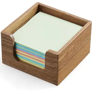 Acacia Wood Sticky Note Holder, 3 x 3 Inch Post It Note Dispenser for Office Desk Accessories, Self Stick Note Pad Memo Holder Organizer for School Office Desk Supplies