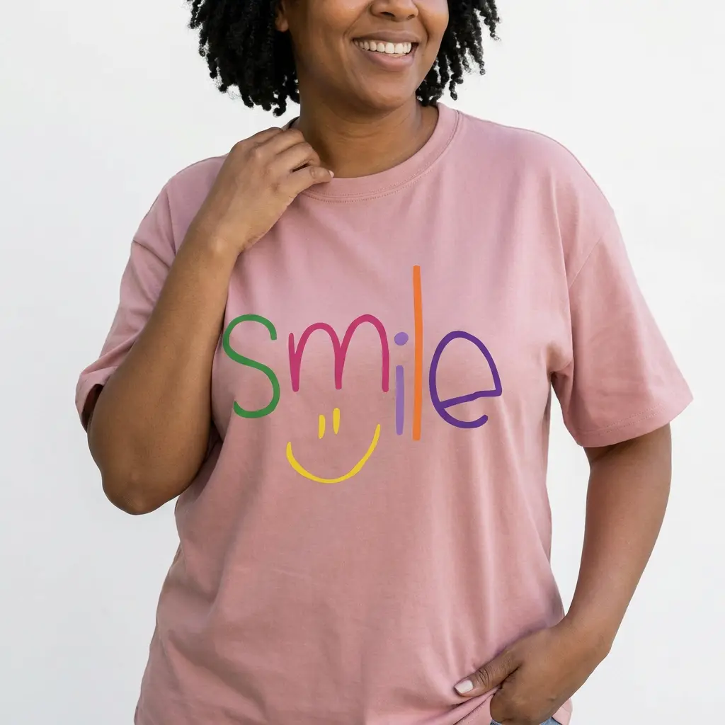 Smile Graphic Tee Women Plus Size Colorful Positive Vibe Shirt Casual Top
