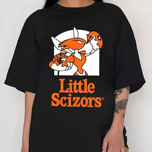 Little Scizors PKM Characters Shirt Anime Retro Game Tee Men's Japanese Streetwear 100% Cotton Unisex Fit Anime Gifts For Friends