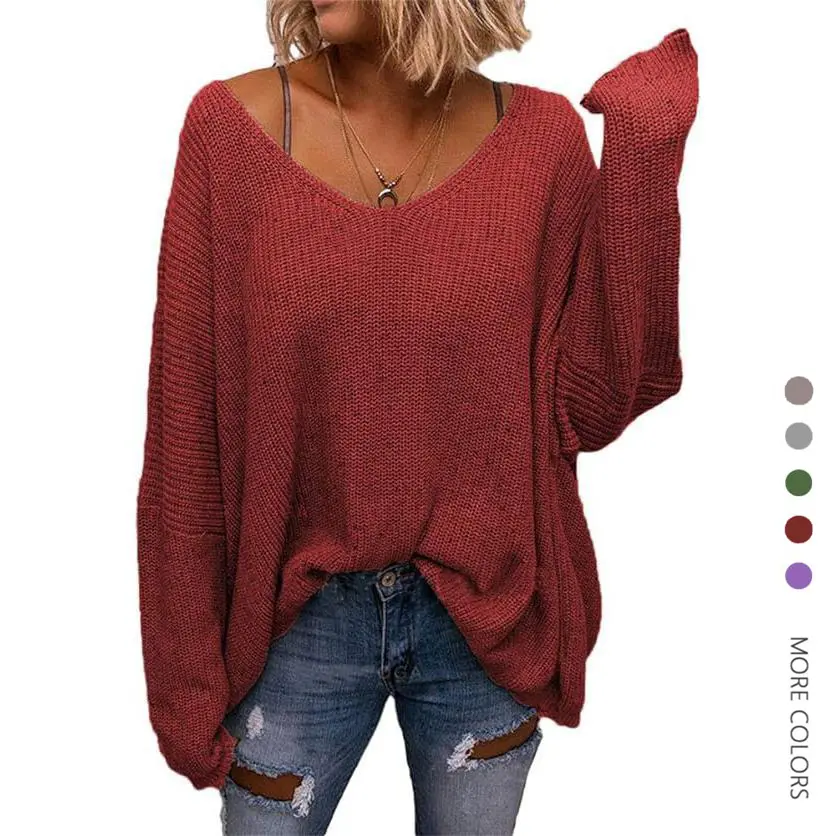 Danedvi Women's Waffle-Knit Top - Style Basic, Party & Work Wear, Oversized Long-Sleeve V-Neck Soft Pullover with Ribbed Trim