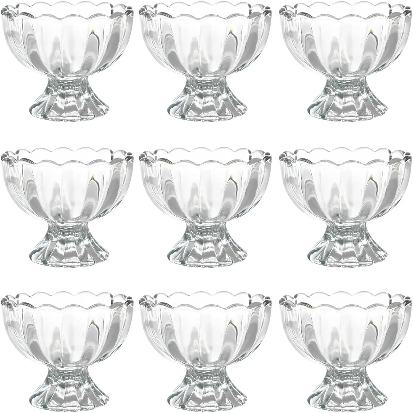 Iced Cream Dessert Bowl,Set of 9,6oz Vintage Glass ware with Heavy Base, Drinking Cup for Sundae, Fruit, Ice Cream, Snack, Condiment (9)