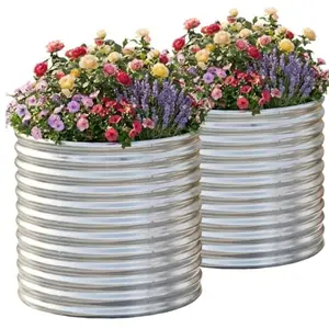 2 Pack Round Galvanized Raised Garden Bed Outdoor Metal Planter Bed Box for Vegetables Gardening