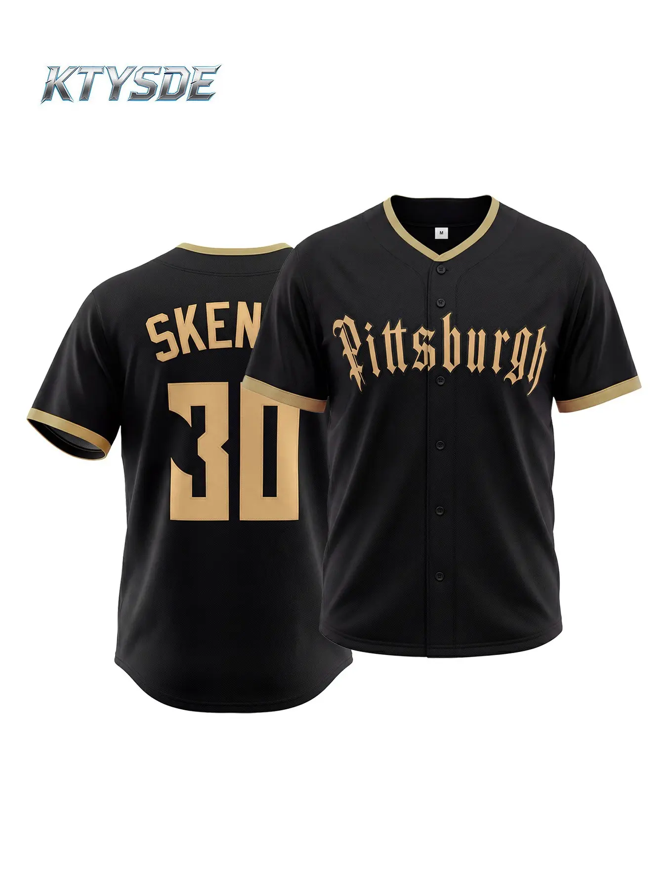 KTYSDE Pittsburgh Style Retro #30 Embroidered Vintage Casual Baseball Jersey Men Women Short Sleeve Tops Classic City Edition Streetwear Breathable Sport Uniform for Daily Party Game Outfit S-3XL