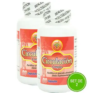 Capsulas naturales para la circulacion. Set de 2 frascos. Circulacion Complex, Combaten Varices, calambres, hinchazon de pies y manos, ayudan a bajar el colesterol, mejora la presion arterial,