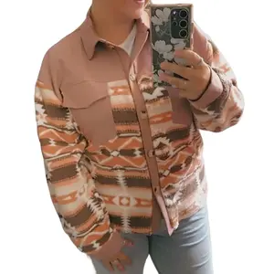 Women's Aztec-Inspired Cozy Teddy Jacket - Button-Up Front, Long Sleeve, Warm & Stylish Outerwear for Casual Occasions