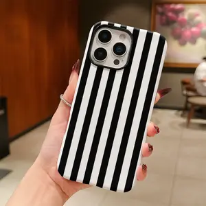 Black and white striped pattern 2-in-1 anti drop design, suitable for phone cases compatible with iPhone 17 16, 15, 14, 13.12.11. Pro Max.Plus, Air.