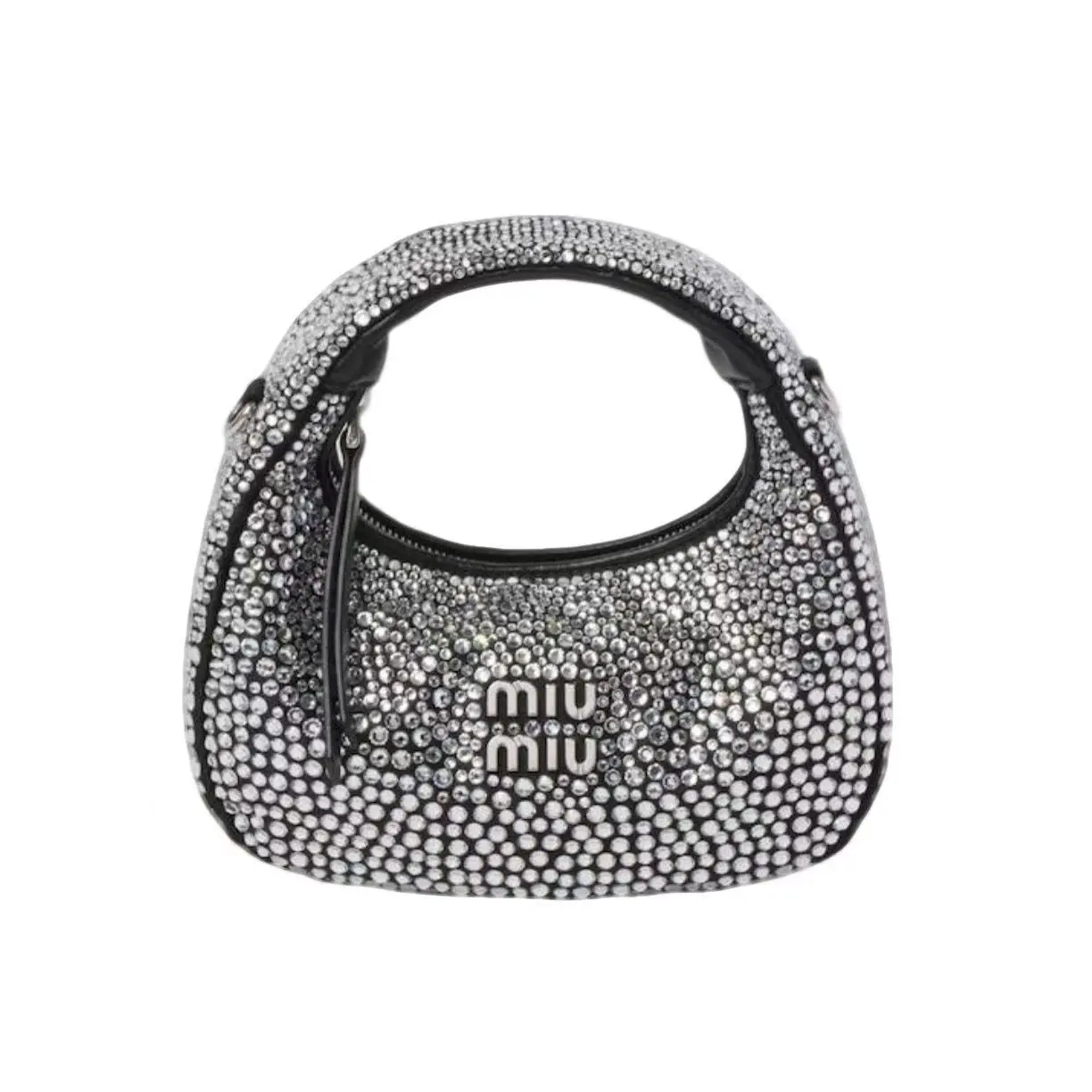 Pre-owned miu miu Raso Starlight Crystal Mini Hobo Bag in Black/Silver