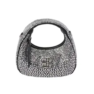 Pre-owned miu miu Raso Starlight Crystal Mini Hobo Bag in Black/Silver