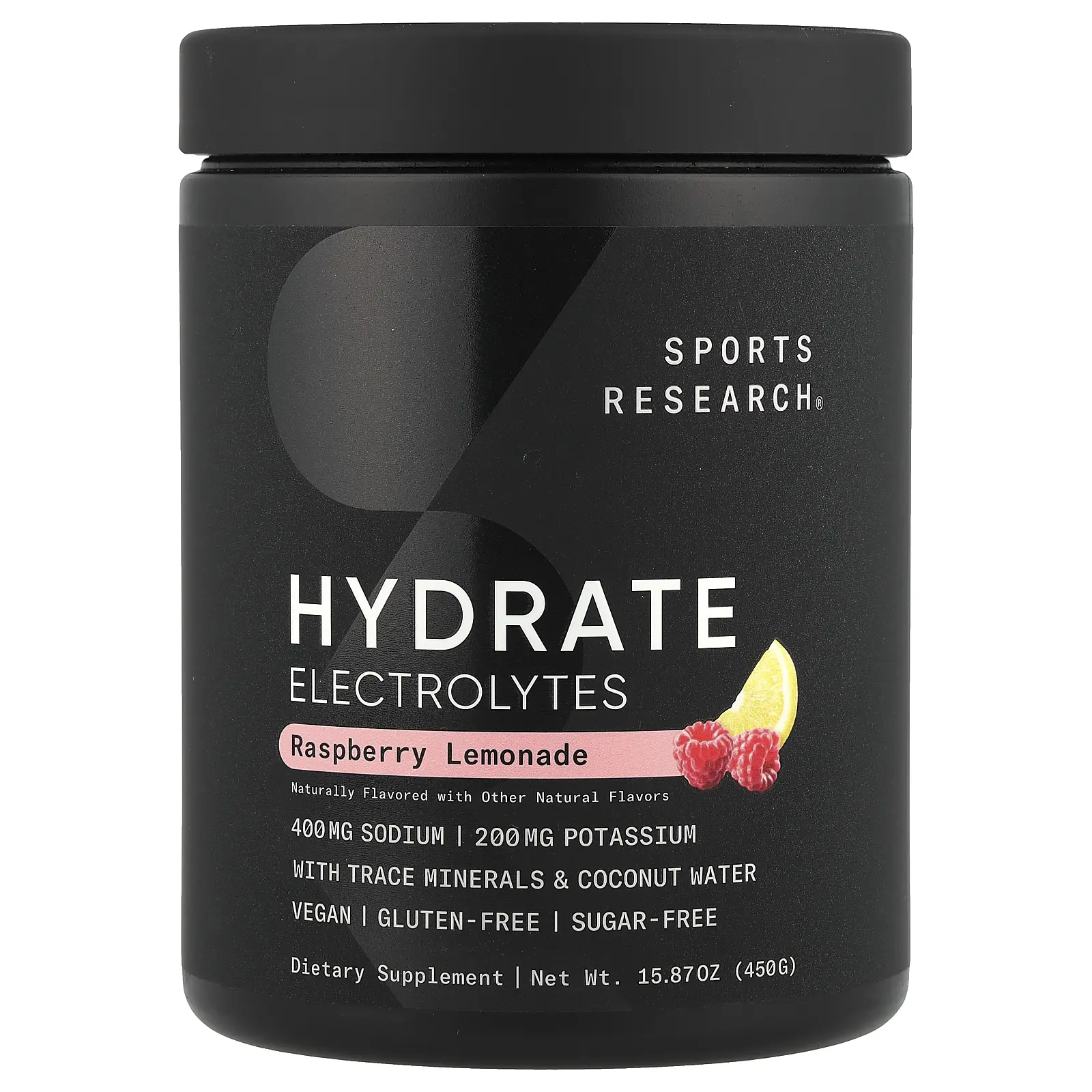 Sports Research Hydrate Electrolytes, Raspberry Lemonade, 15.87 oz (450 g) Sports Research Hydrate Electrolytes, Raspberry Lemonade, 15.87 oz (450 g)