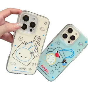 Blue Miffy Rabbit Pingu Cute Couple INS Phone Cases for IPhone 17 Promax Pro Air 16 Plus 15 14 13 12 11 IMD Transparent Shockproof Cover Protection