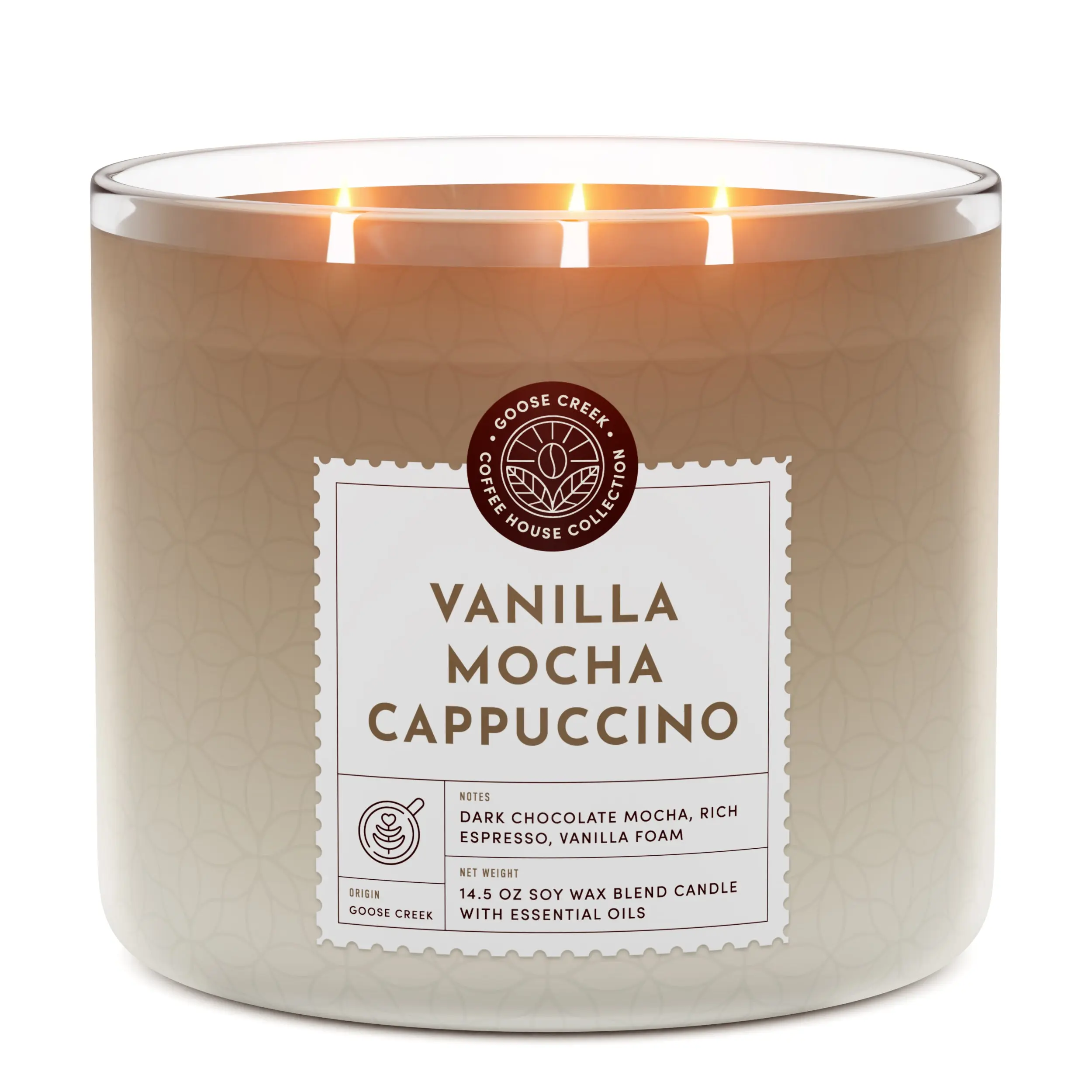 Goose Creek Vanilla Mocha Cappuccino 3-Wick Candle - Dark Chocolate Mocha Rich Espresso Vanilla Foam Scented Soy Wax Blend with Essential Oils Decor Fragrance
