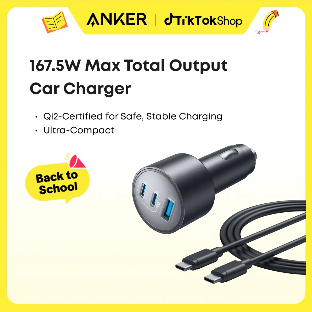 Anker 167.5W 3-Port USB-C Fast Car Charger, Compact Design, Simultaneous Charging for iPhone 17/16 Series, MacBook Pro/Air, Samsung Galaxy S24/S23, AirPods, and More sohochic