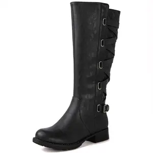 GLOBALWIN Women's Quilted Knee High Fashion Boots Strappy Boots For Women