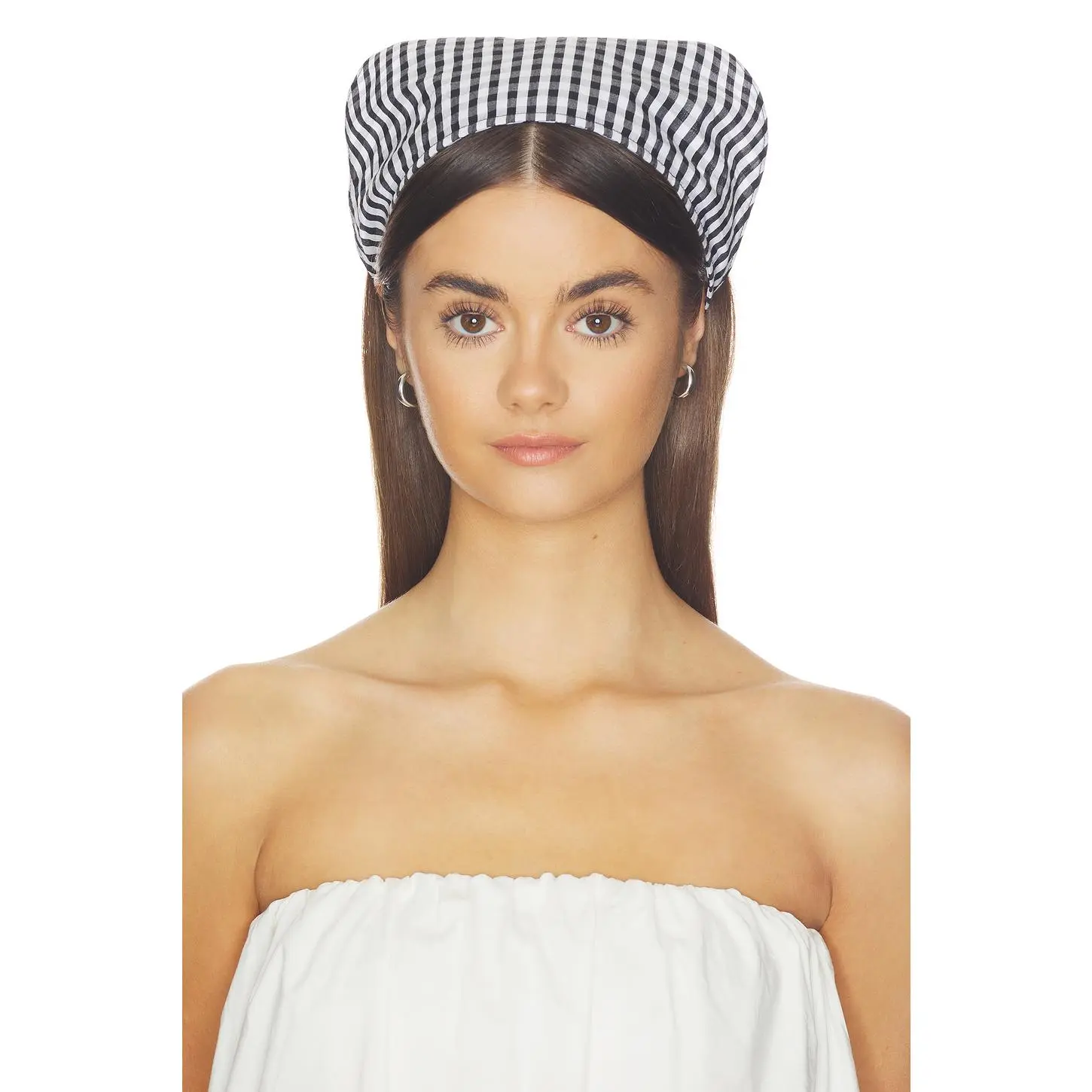 FAITHFULL THE BRAND Lucia Head Scarf in Black Textured Gingha