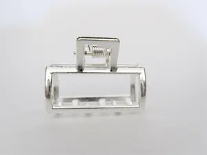 Tiny small silver tone rectangle metal hair claw clip