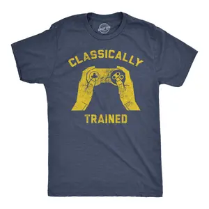 Mens Classically Trained T shirt Funny Gaming Gift Nerd Gamer Retro Geek Tee Mens Funny T Shirts Cool Vintage Fashion T-Shirt Gift Classic Menswear Gamer Apparel for Men Funny Vintage Short Sleeve Novelty Tees Navy -
