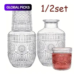 Glass Bedside Water Bottle and Cup Set with Lid, Elegant Glass for Bedroom, Guest Room, Office or Bathroom, Gift Idea, Drinking Glasses #GLOBAL PICKS