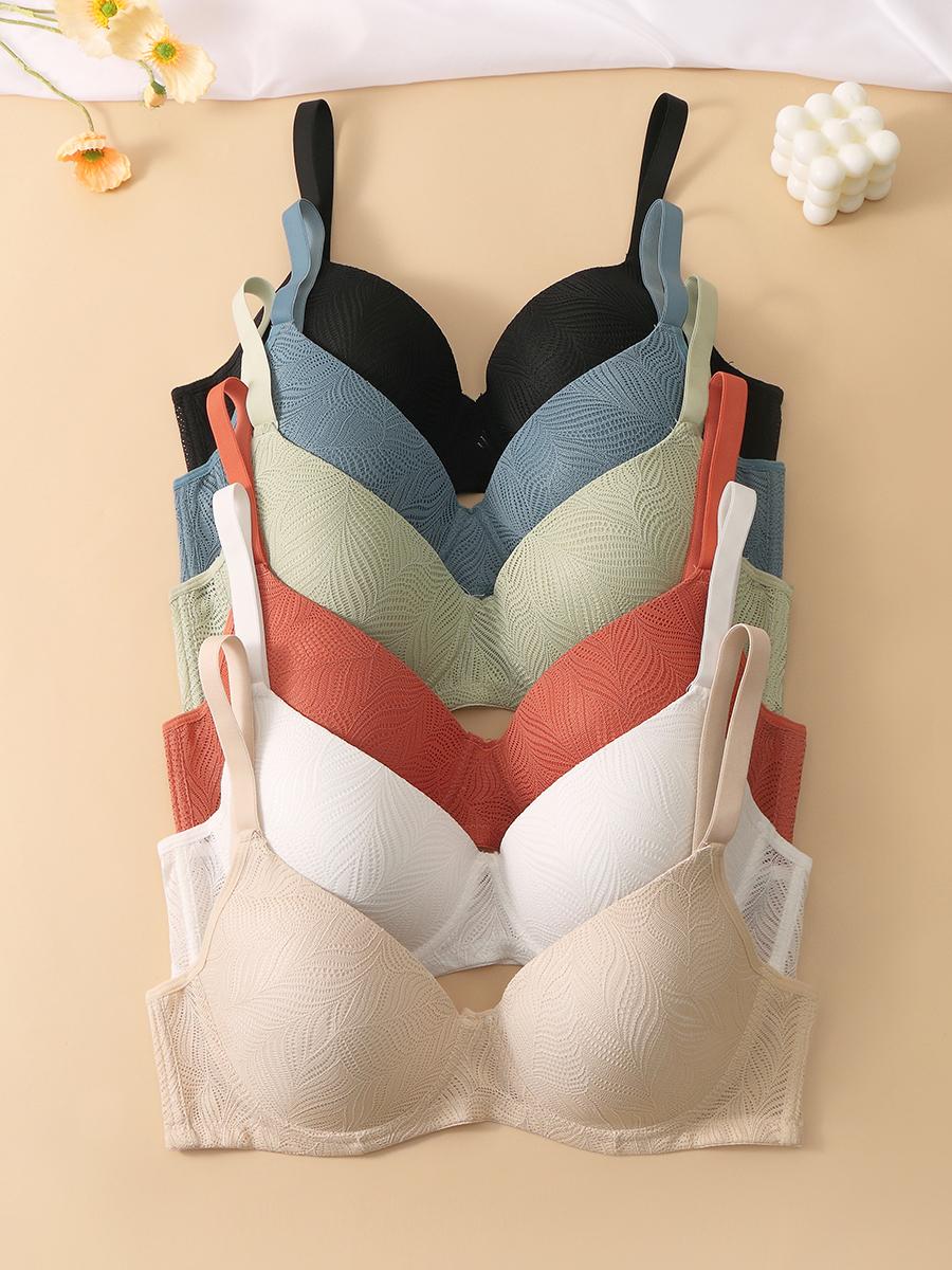 6pcs Solid Jacquard Underwire Bra Set - Luxurious,Seamless & Supportive - Adjustable, Push Up for EnhancedCleavage-Comfortable, Breathable Lingerie for Daily Wear- Women's Intimate Collection
